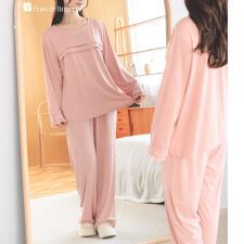 フランデランジェリー(fran de lingerie)の≪tororelax とろリラ≫胸元タック長袖プルオーバー＆リラックスロングパンツ かぶり上下セット