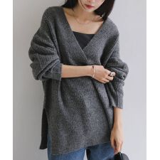 片畦 Vネック ニット トップス