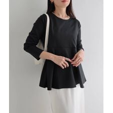 きれいめ ポンチ 長袖 ペプラム フレア トップス