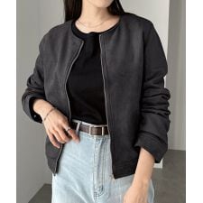 アンドミー(andme)のフェイクスエード ノーカラー ライダース ジャケット