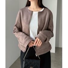 アンドミー(andme)のフェイクスエード ノーカラー ライダース ジャケット