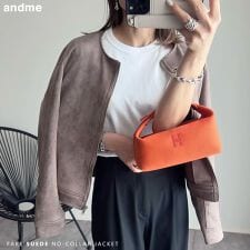 アンドミー(andme)のフェイクスエード ノーカラー ライダース ジャケット