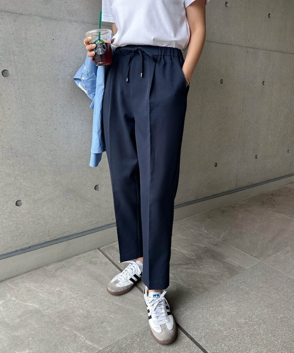 ストラ新品紙タグ付き⭐️洗える❗️UVカット接触冷感⭐️フレアシルエット脚長パンツ UVカット/接触冷感】美脚シルエットタックパンツ （股下61cm