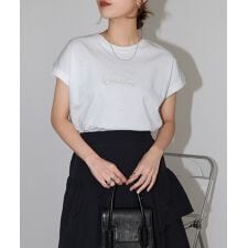 コットン 天竺 エンブロイダリー ロゴ フレンチスリーブ Tシャツ
