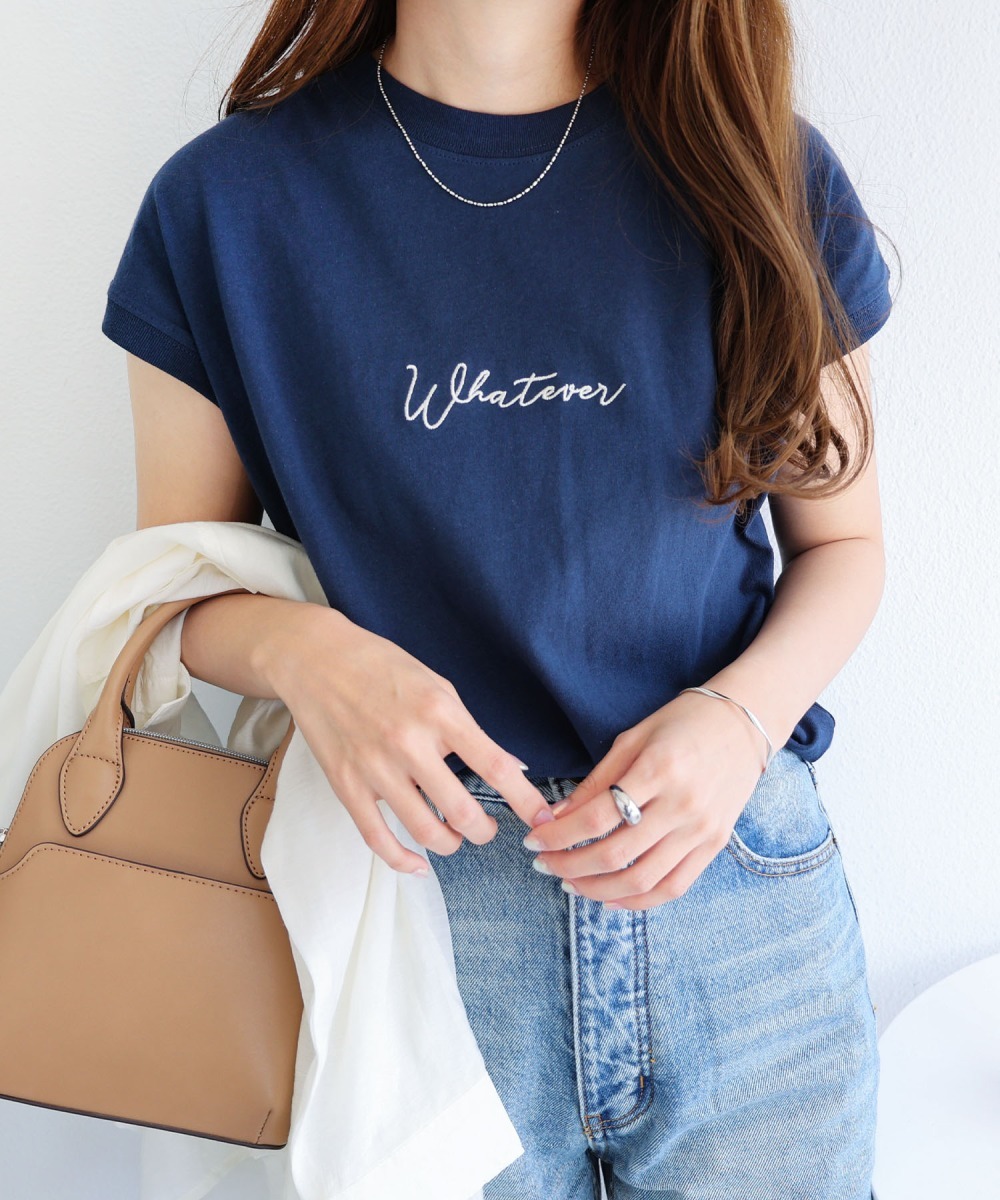 コットン 天竺 ロゴ刺繍 フレンチスリーブ Tシャツ | アンドミー(andme