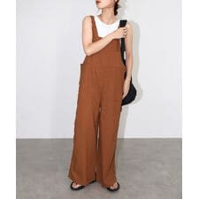 アンドミー(andme)のリネン混 ワイド ベイカー サロペット