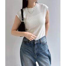 テレコリブ クルーネック フレンチスリーブ Tシャツ