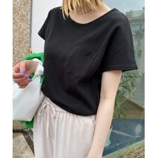 コットン ワッフル 半袖 ポケット付き ドルマンTシャツ