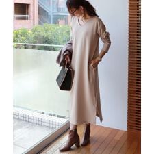 きれいめ ポンチ 長袖 Vネック ワンピース