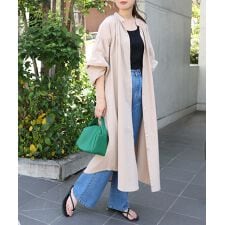 ワッシャー コットン ボリューム袖 スキッパー ワンピース