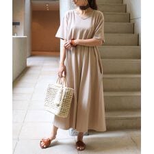 コットン Vネック テントライン Tシャツ ワンピース