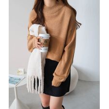 ハイネック バルーン袖 ニット チュニック