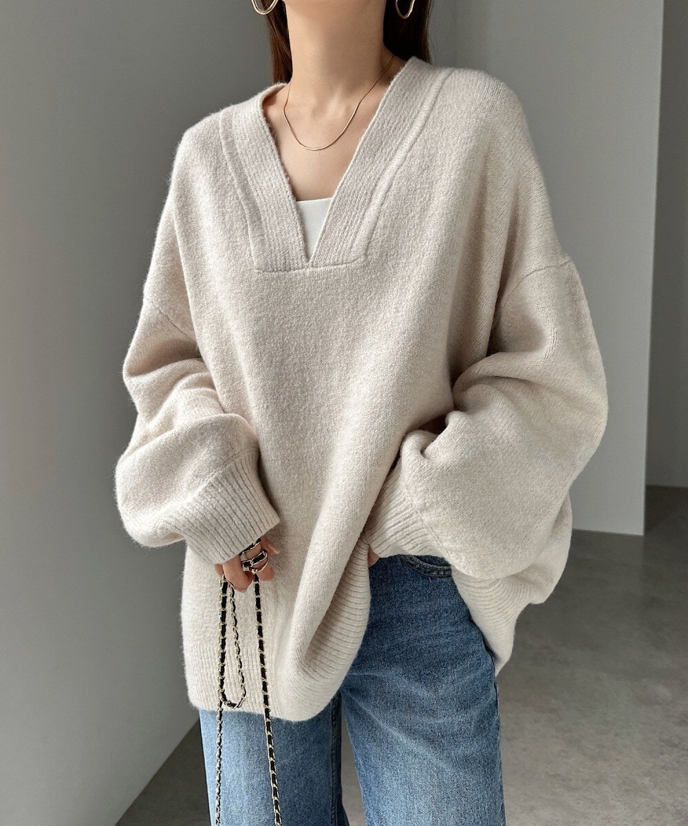 天竺編み Vネック 長袖 ニット トップス | アンドミー(andme) | マルイ