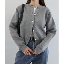 アンドミー(andme)の無地/ボーダー パールボタン 長袖 ニット カーディガン