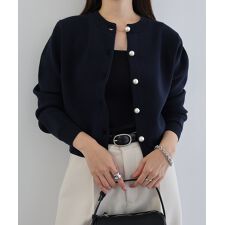 アンドミー(andme)の無地/ボーダー パールボタン 長袖 ニット カーディガン