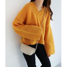 メッシュ編み Vネック 長袖 ニット トップス