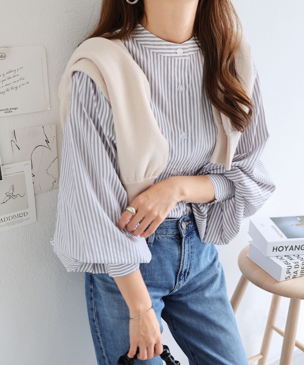 前後2way ボリューム 長袖 シャツ ブラウス