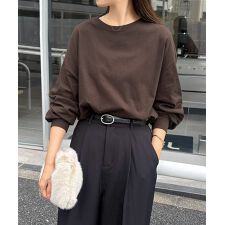 無地 ボーダー コットン ボリューム袖 Tシャツ