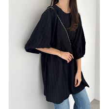 チェック柄 ふくれジャガード ペプラムチュニック
