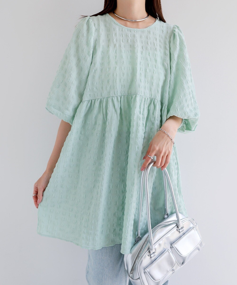 チェック柄 ふくれジャガード ペプラムチュニック