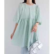 チェック柄 ふくれジャガード ペプラムチュニック