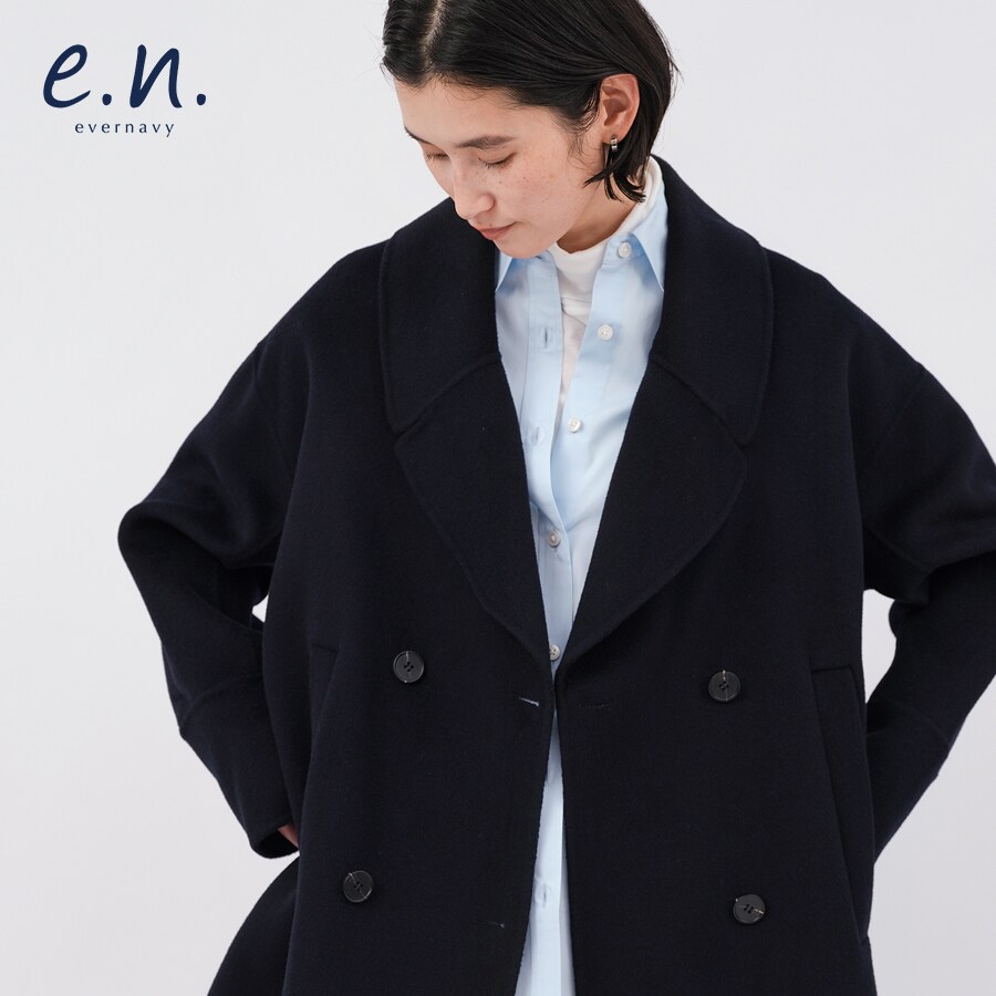 10%off中♡evernavy リバーPコート ダブルブレスト M 黒　極美品 リバー ピーコート evernavy エバーネイビー | エバーネイビー