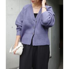 片畦編み 長袖 ニットカーディガン