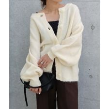 前後2way モヘアライク 長袖 ニット ーディガン