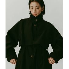 フェイクウール ウエストベルト付き ロング丈トレンチコート