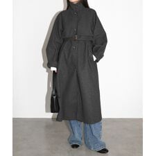 アンドミー(andme)のフェイクウール ウエストベルト付き ロング丈トレンチコート