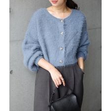 ショート丈 フェザーヤーン 2way ニット カーディガン