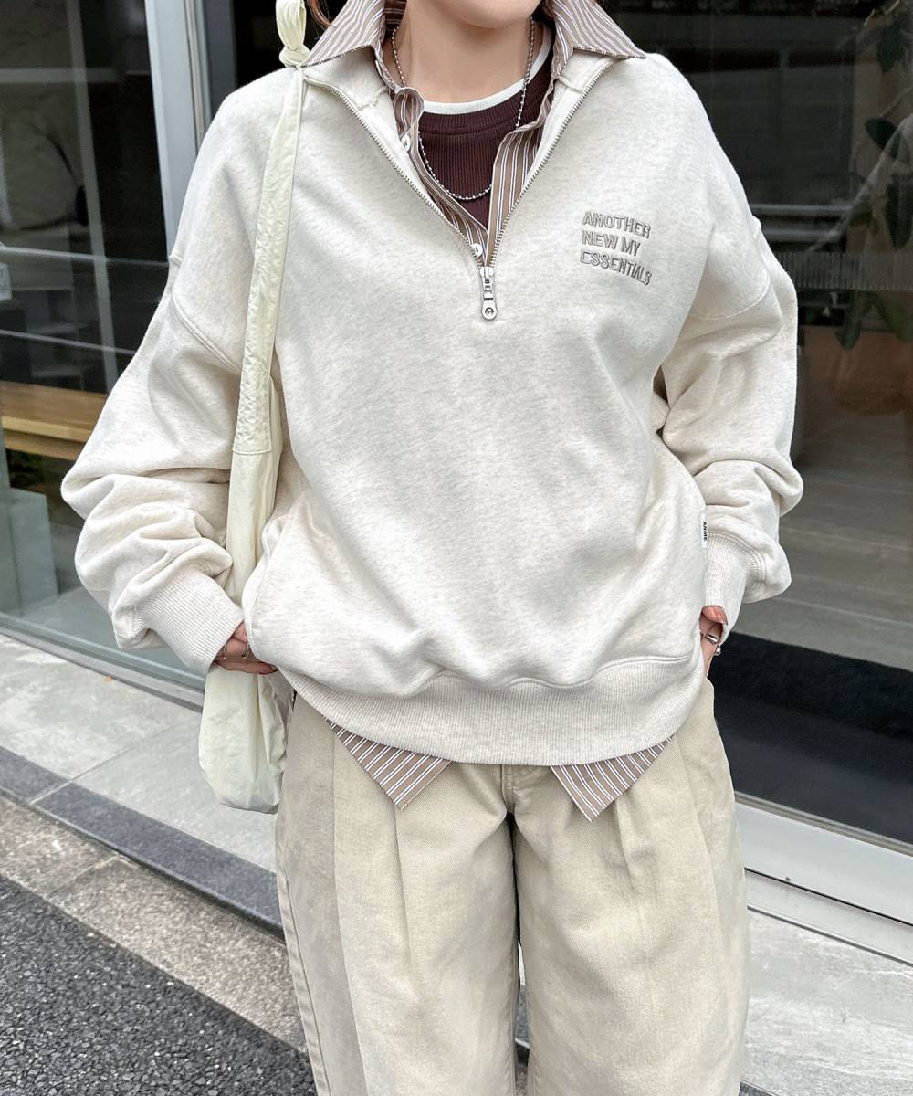 ハーフジップ エンブロイダリー ロゴ 裏毛 スウェット トップス ANME アンメ
