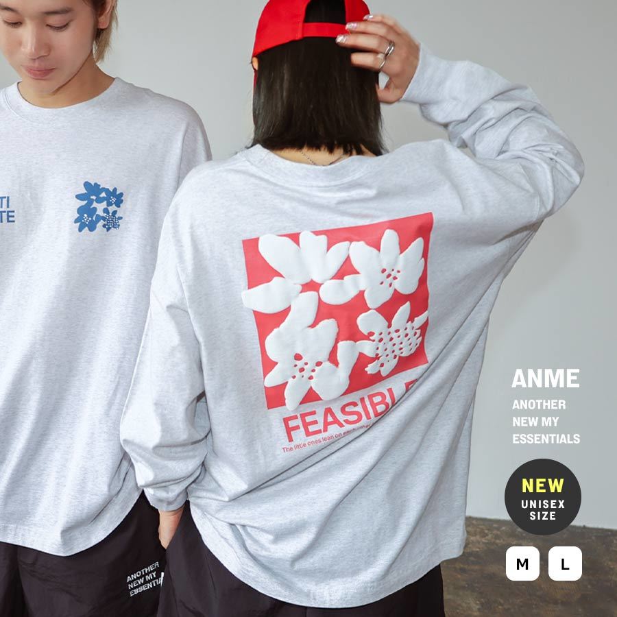 前後ロゴ入り フラワープリント 長袖 Tシャツ ANME アンメ