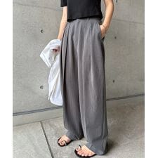 無地 ストライプ 2タック スラックス ワイド パンツ