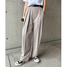 無地 ストライプ 2タック スラックス ワイド パンツ