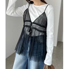 フロントリボン チュール キャミソール チュニック