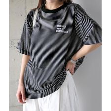 エンブロイダリー  ロゴ ボーダー 半袖  Tシャツ ANME アンメ