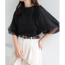 チュールドッキング ボリューム袖 トップス
