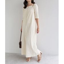 楊柳 配色メロー ホルターネック 半袖 ワンピース