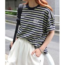 ANME エンブロイダリー マルチボーダー 半袖 Tシャツ ANME アンメ