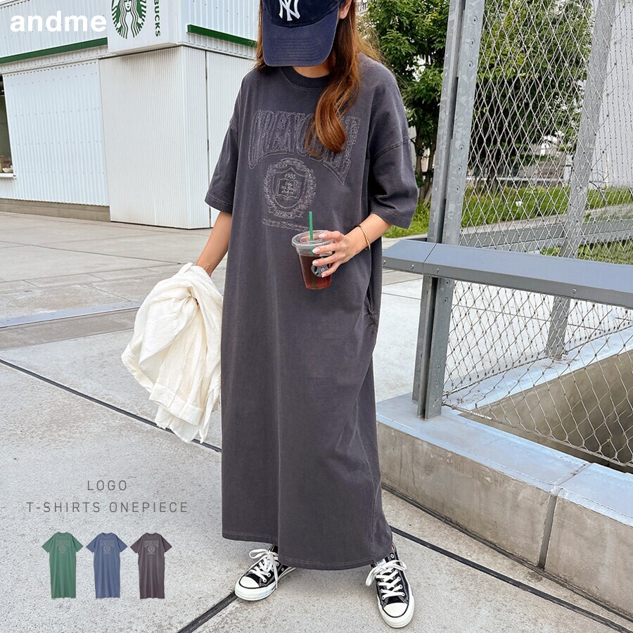 ピグメント加工 エンブロイダリー ロゴ Tシャツ ワンピース