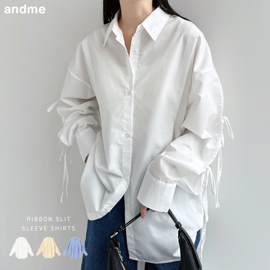 袖スリット リボン 長袖 シャツ ブラウス | アンドミー(andme