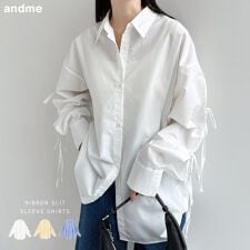 袖スリット リボン 長袖 シャツ ブラウス | アンドミー(andme 