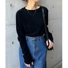 ベロア チュール クルーネック 長袖 トップス