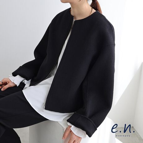 リバー ジップ ノーカラー ショート コート evernavy エバーネイビー 
