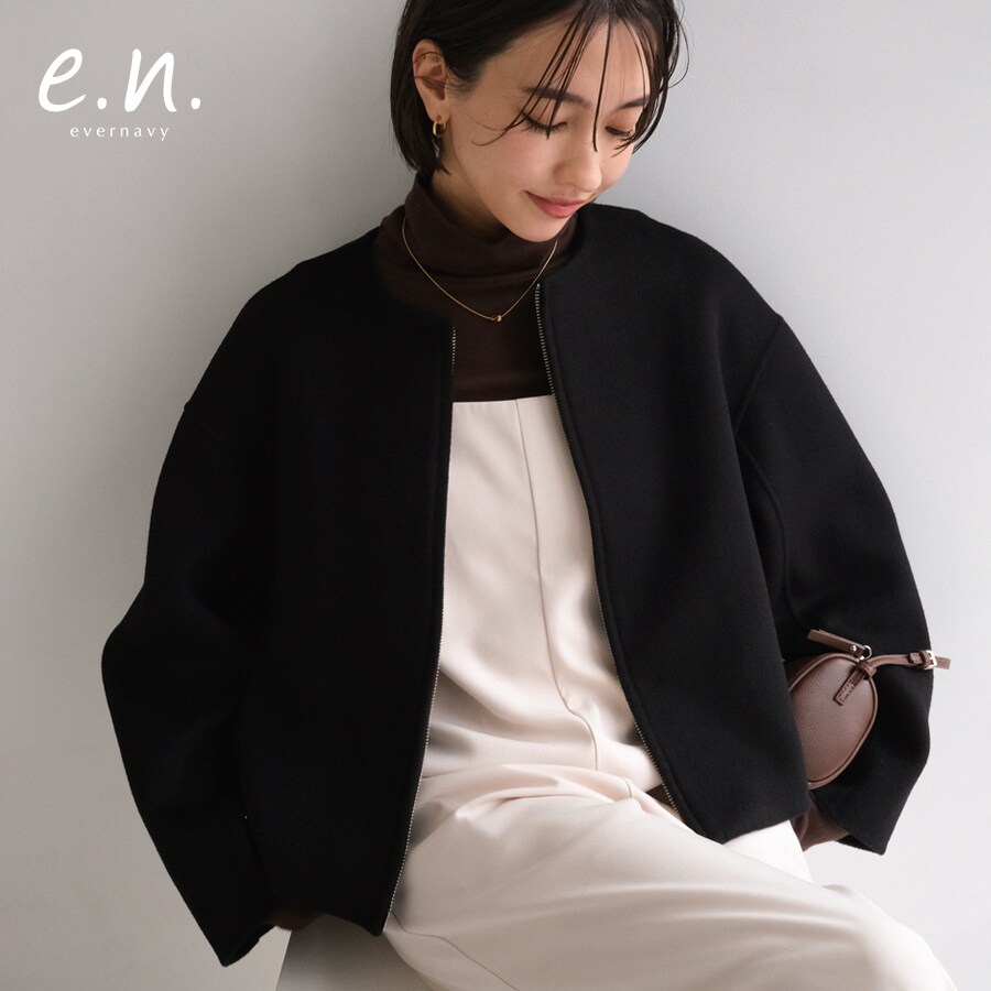 リバー ジップ ノーカラー ショート コート evernavy エバーネイビー