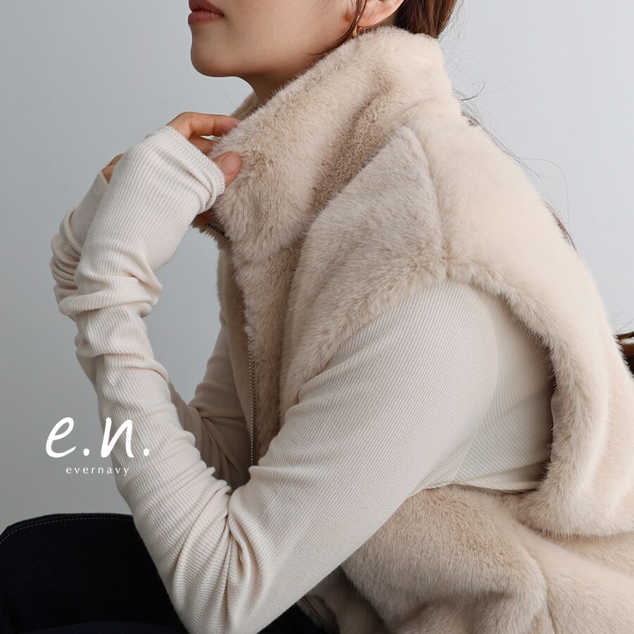 フェイクファー ショート ベスト evernavy エバーネイビー | エバー