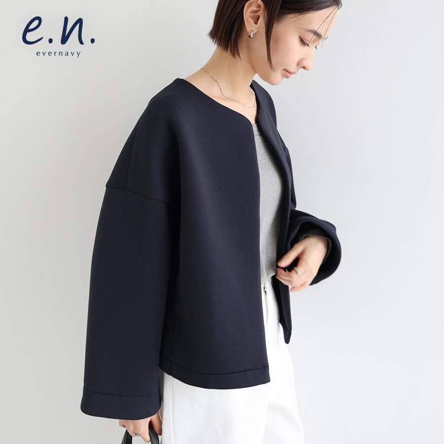 リバー ジップ ノーカラー ショート コート evernavy エバーネイビー