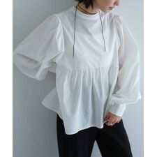 2way ボリューム 長袖 ペプラム シャツ ブラウス