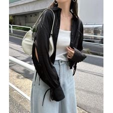 袖スリット リボン シアー シャツ ブラウス Freesia フリージア